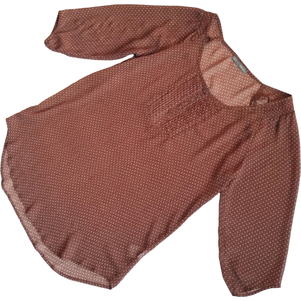 Smart Set Sheer Brown/White Polkadot Blouse, Lg